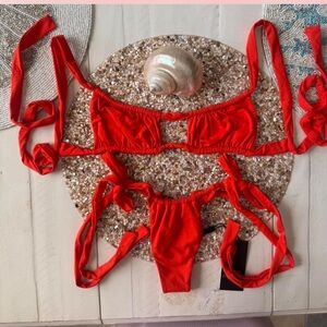 Indah Red Tie-Detail Bikini Set
